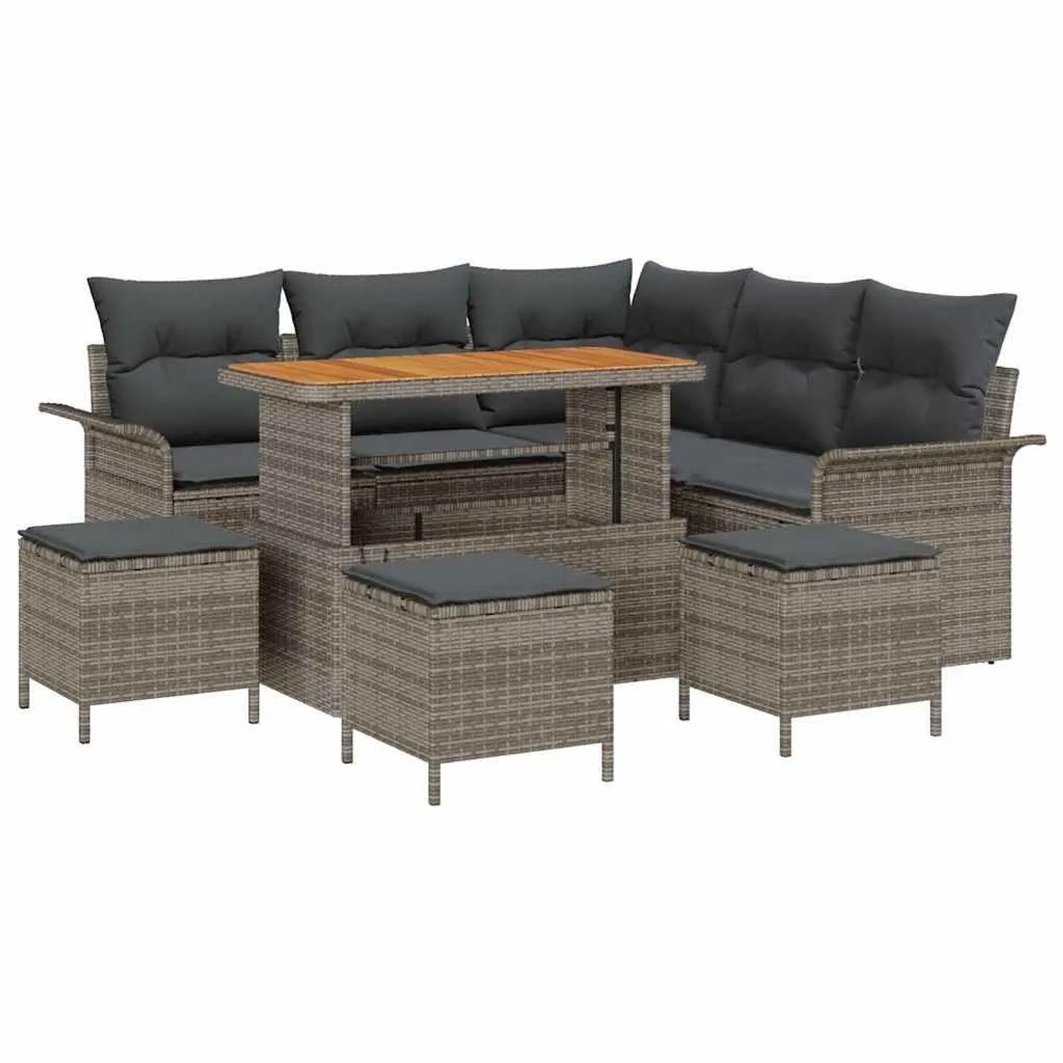 vidaXL Garten-Sofa-Set mit Kissen mit Speicher 9-Tlg Grau 3364093
