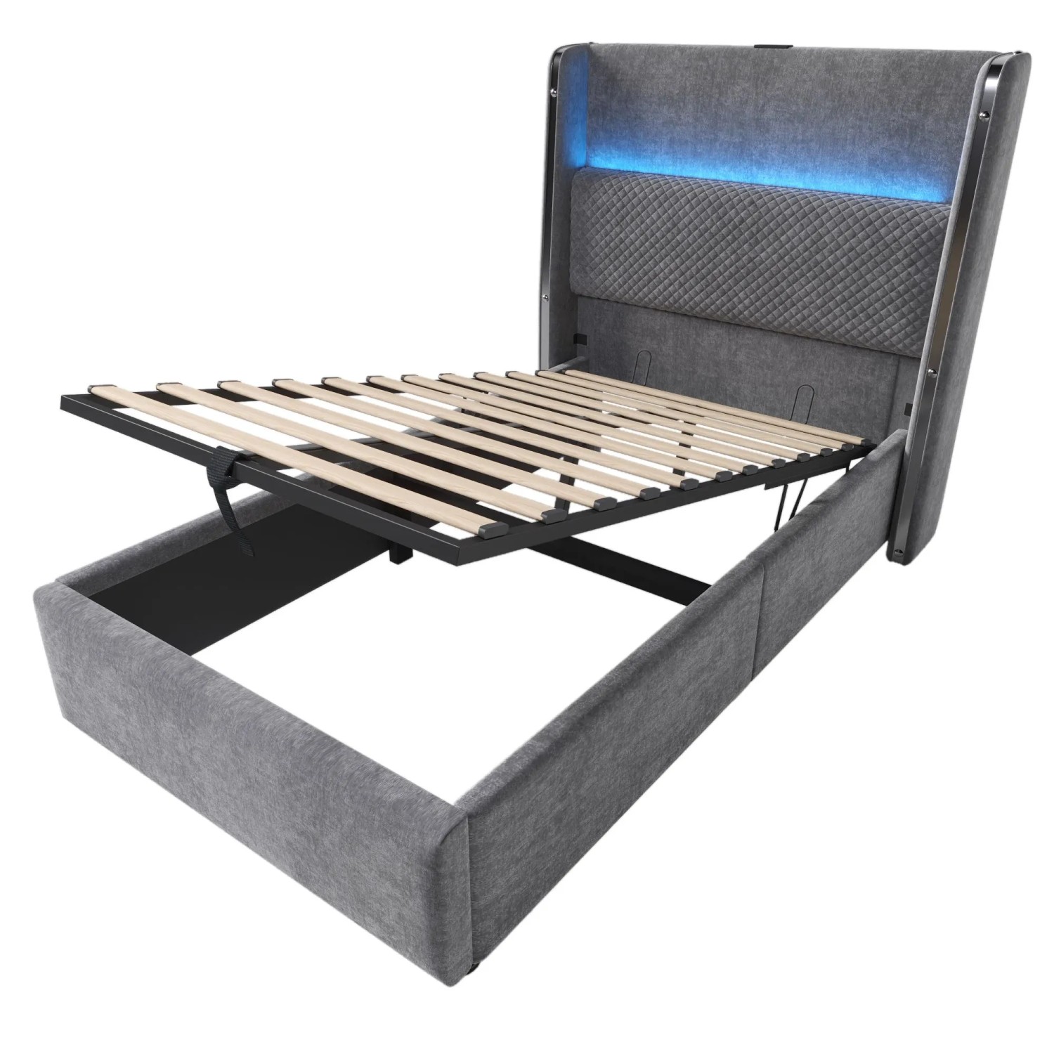 okwish Hydraulisches Bett 90x200cm mit USB C Anschlüssen Kinderzimmer Grau mit Matratze