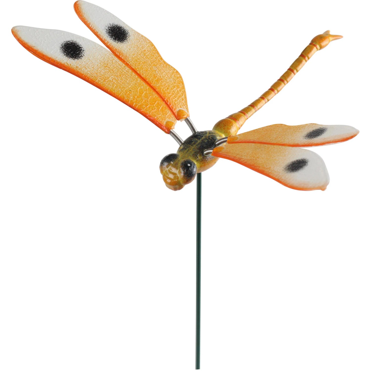 Deko-Gartenstecker Libelle, 49 cm, orange, mit beweglichen Flügeln für den Garten.