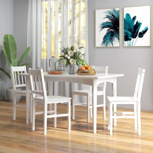 HOMCOM 4er Set Küchenstühle mit Rückenlehne, weiß, aus Holz, im Esszimmer.