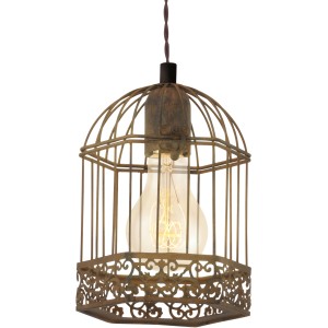 Rostfarbene Eglo Pendelleuchte Harling aus Stahl im Käfig-Design.