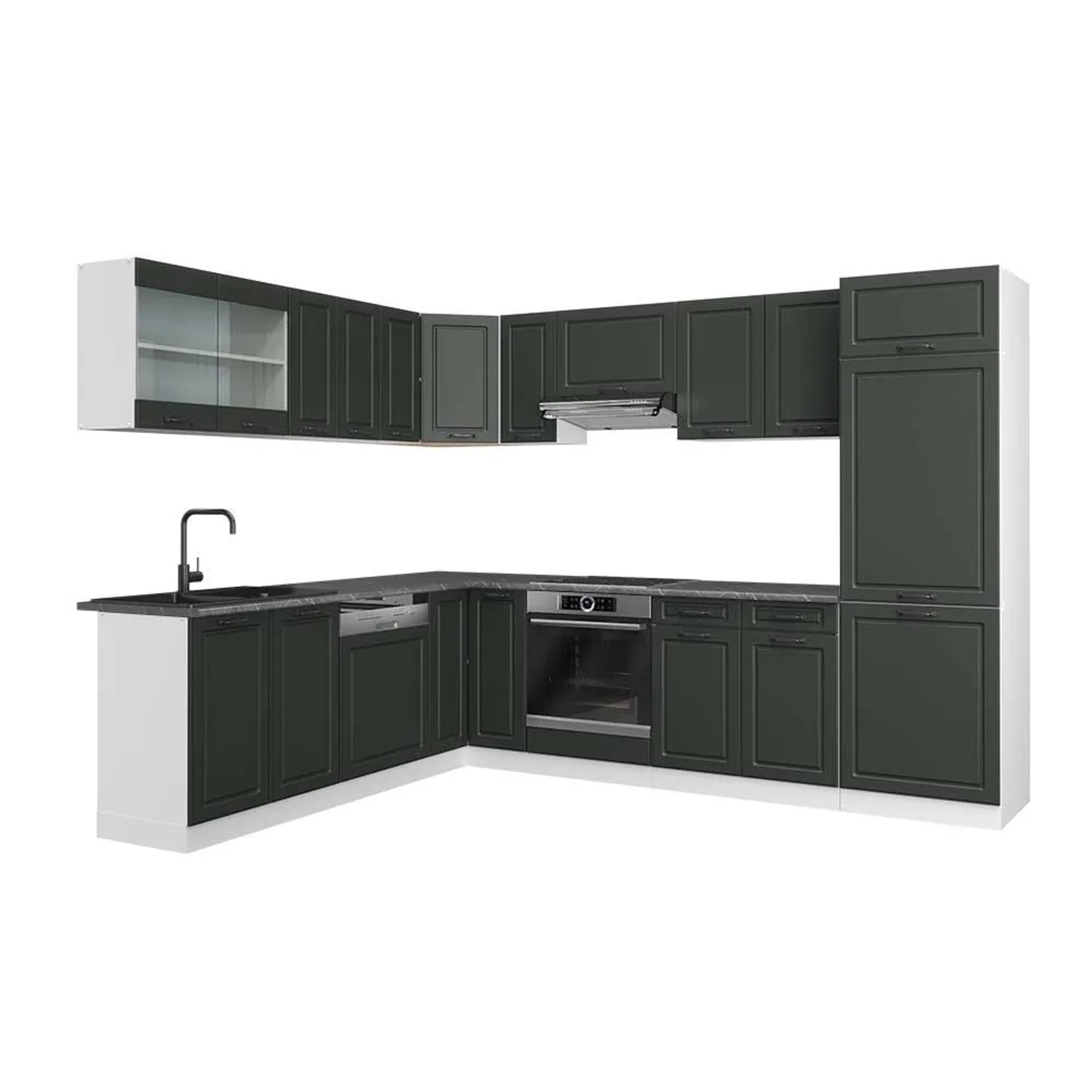 Vicco Eckküche R-Line Anthrazit Landhaus/Weiß 287 x 82, AP Anthrazit