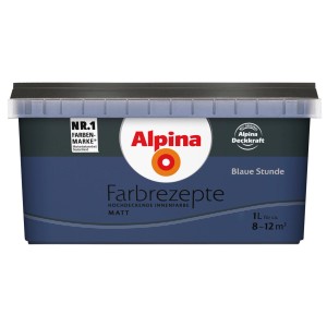 Alpina Farbrezepte Blaue Stunde, matte Innenfarbe im 1 Liter Eimer.