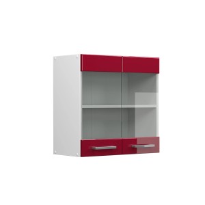 Vicco Küchen Hängeschrank R-Line, Bordeaux Hochglanz/Weiß, 60 cm. Glashängeschrank für die Küche.