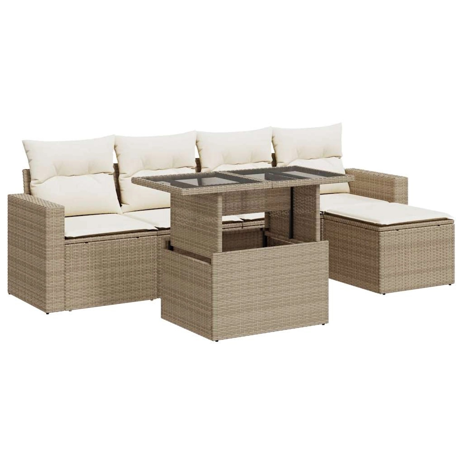 vidaXL 6-Tlg Garten-Sofagarnitur mit Kissen Beige Poly Rattan 3326299 günstig online kaufen