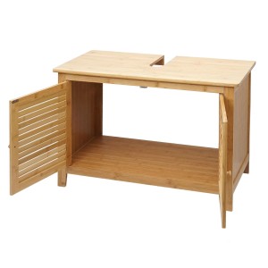 MCW Waschbeckenunterschrank B18 aus Bambus, 60x80x40cm, mit offenen Lamellentüren.