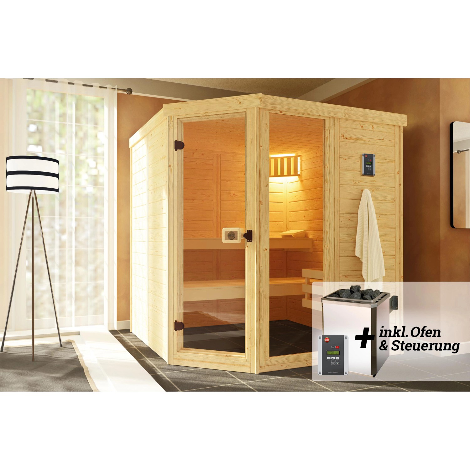 Weka Massivholz-Elementsauna Laukkala 3 Sparset 7,5 kW OS digi. Steuerung
