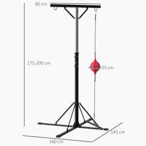 Schwarzer Boxsackständer aus Stahl mit Speedball, höhenverstellbar (175-220cm), für Sport und Fitness.
