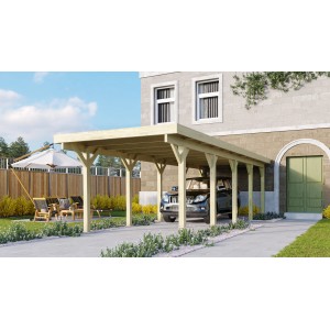 Karibu Einzelcarport Classic aus Holz mit Auto. Stabiler Unterstand mit Stahl-Dacheindeckung.