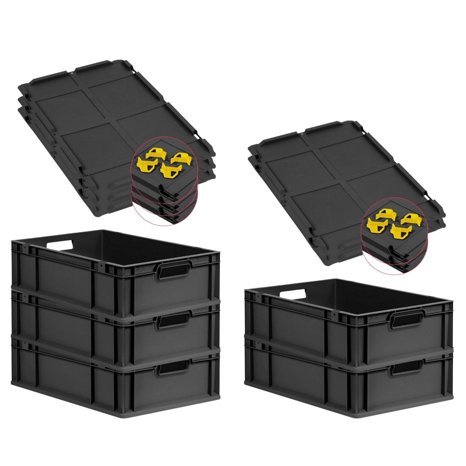 PROREGAL SuperSparSet 5x Eurobox Nextgen Grip Mit Auflagedeckel Und Gelben günstig online kaufen