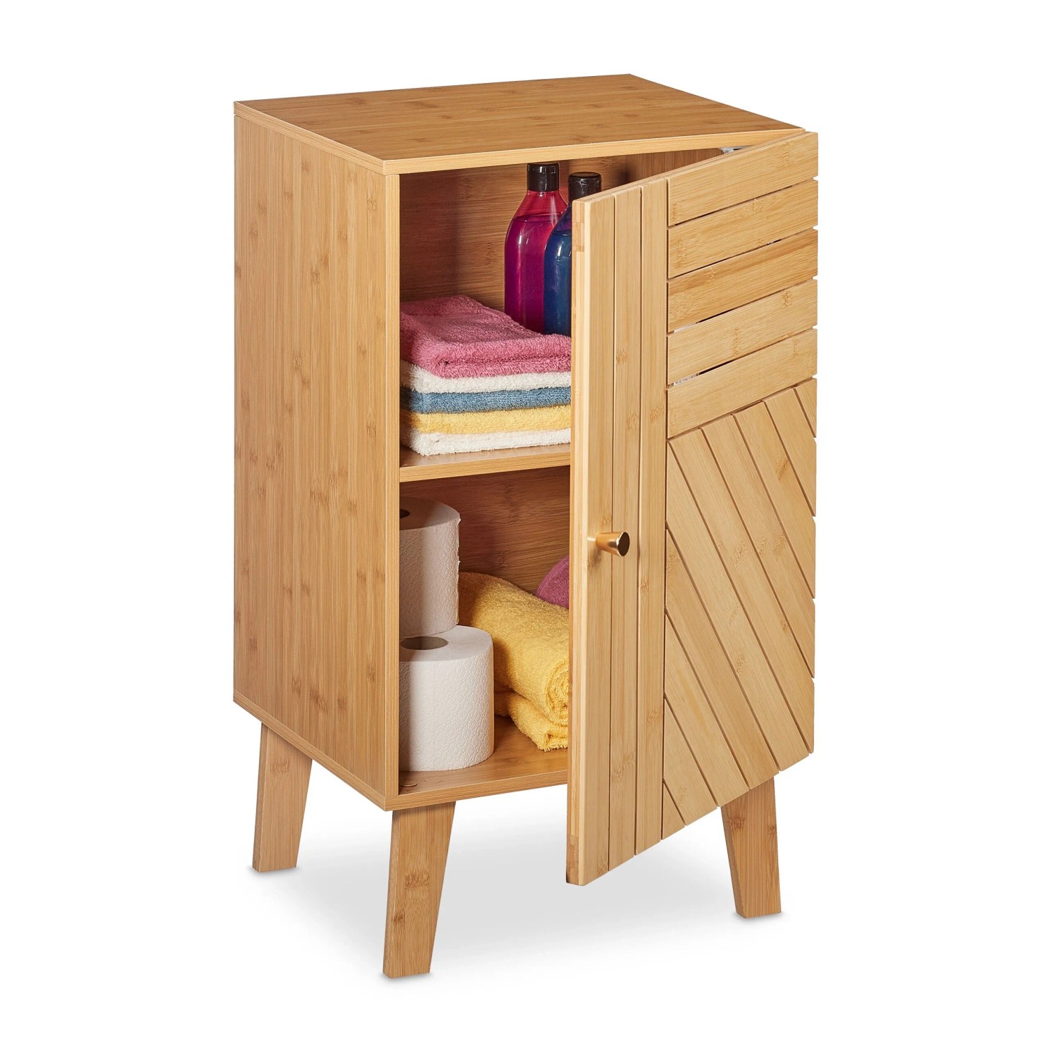 Relaxdays Badschrank Bambus Natur 2 Fächer Beidseitig Montierbar 70 cm x 40 cm x 37 cm 9,1 kg