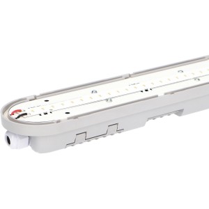 Graue LED-Wannenleuchte Strip, 36W, 120cm, für Feuchträume, Detailansicht.