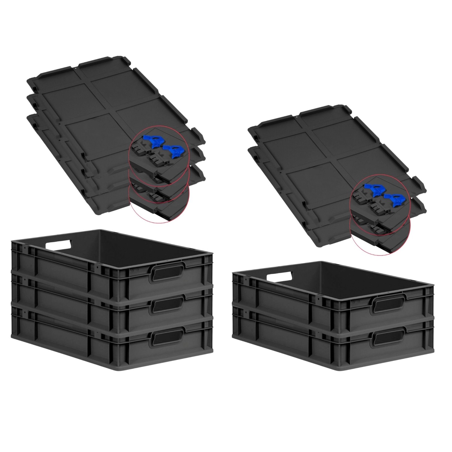 PROREGAL SuperSparSet 5x Eurobox Nextgen Grip Mit Scharnierdeckel Und Blauen Verschlüssen HxBxT 12x40x60cm 23 Liter Schw...