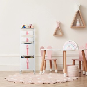 Relaxdays Kommode für Kinder Stahl Weiß Rosa Höhenverstellbar 109,5 cm x 36 cm x 40,5 cm