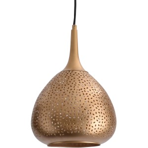 Goldfarbene Näve Pendelleuchte Chennai mit filigranem Lochmuster für E27 Leuchtmittel.