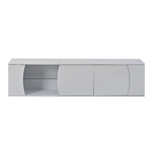 okwish TV Schrank mit Glas Türen LED Lowboard Wohnzimmer 80 Zoll 180x40x45cm Weiß