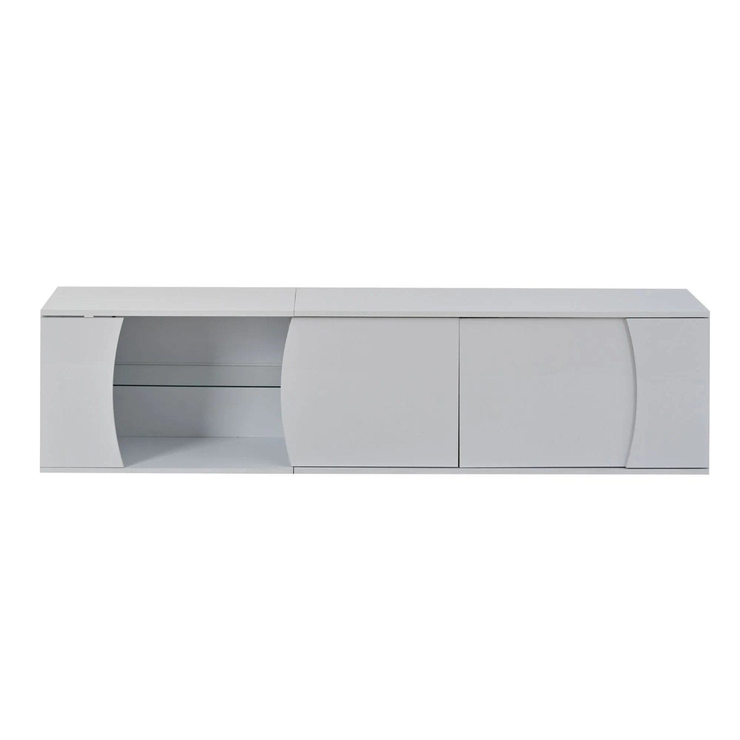 okwish TV Schrank mit Glas Türen LED Lowboard Wohnzimmer 80 Zoll 180x40x45cm Weiß