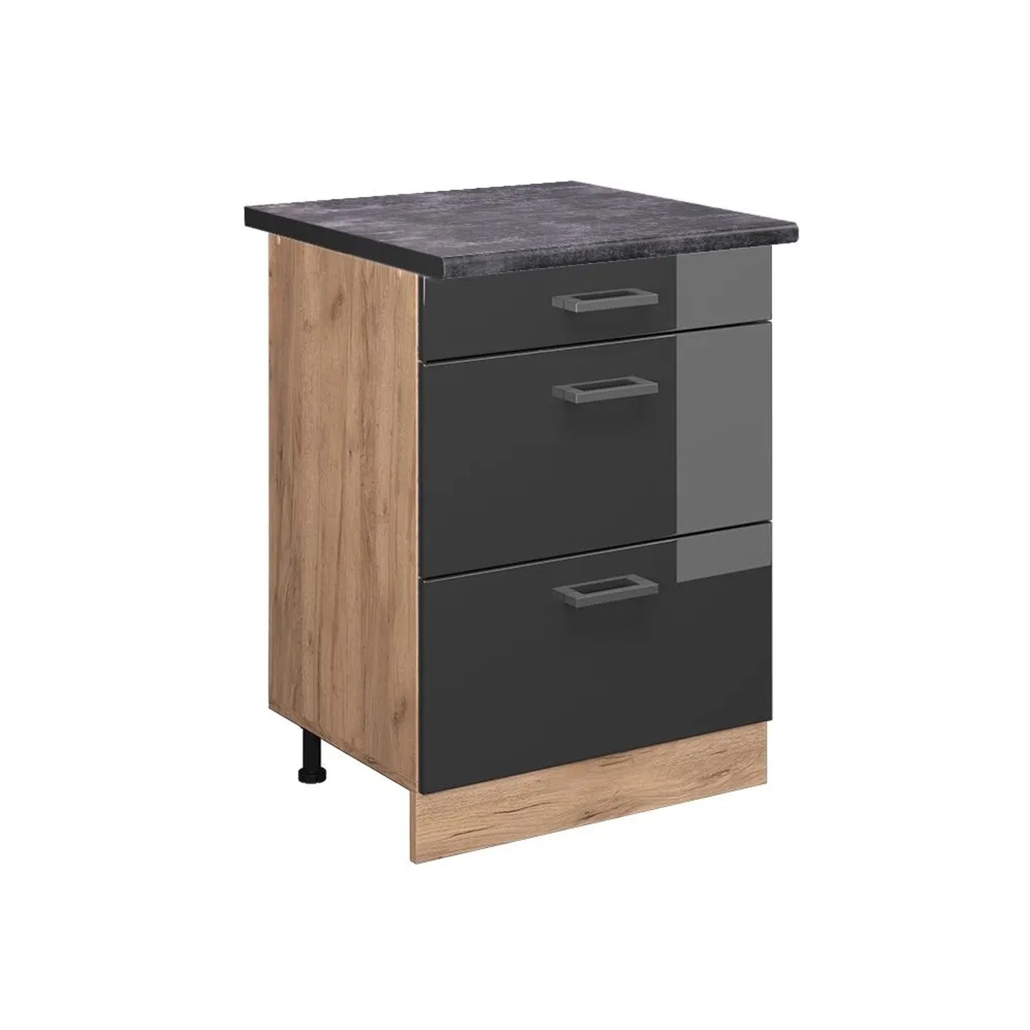 Vicco Küchenunterschrank R-Line Anthrazit Hochglanz Goldkraft Eiche 60 cm mit Schubladen AP Anthrazit