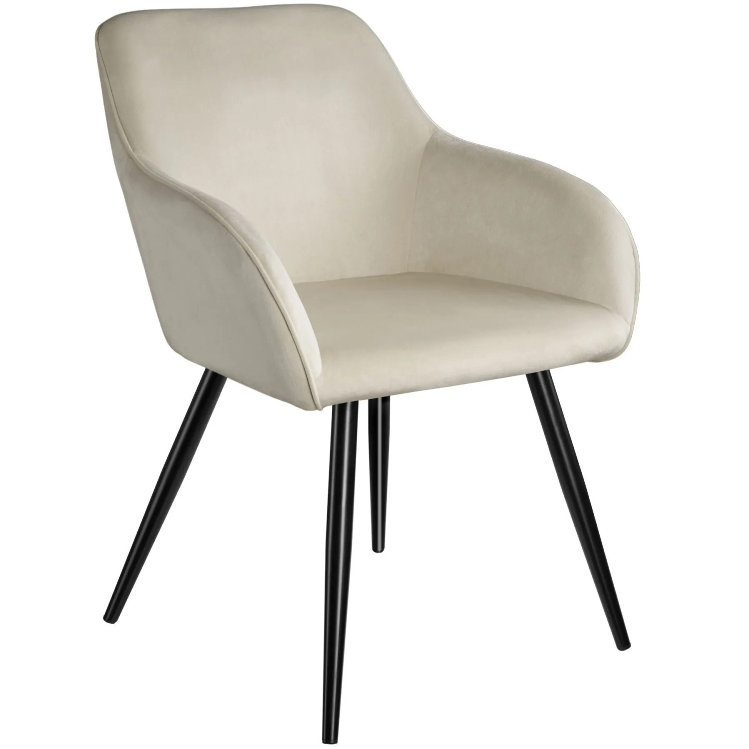 Tectake Esszimmerstuhl Marilyn Gepolstert  In Samtoptik Durchgehende Lehne  62 x 58 x 82 cm Creme Schwarz
