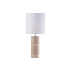 Vente-unique Tischlampe Zapana mit hellem Travertinsockel und weißem Schirm, 25x58 cm.