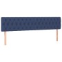 Blaues Boxspringbett Kopfteil mit Knopfheftung, Stoff, 200x200 cm.