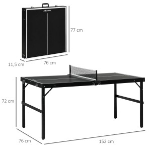 Schwarze, klappbare Mini-Tischtennisplatte SPORTNOW mit Netz und Aluminiumgestell.