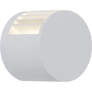 Moderne, runde AEG LED-Wandleuchte Judon in Weiß mit Lichtaustritt nach oben.