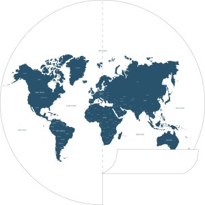 Selbstklebende, runde, blaue Weltkarte Tapete (Ø 140 cm) von ESTAhome als Wandtattoo.