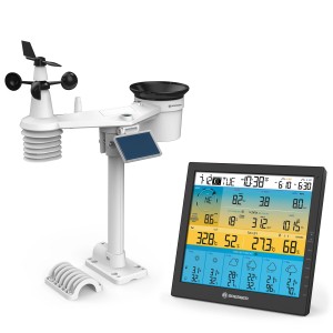 Bresser Solar-WLAN-Wetterstation 4CAST PRO SF 7-in-1 Schwarz mit Außensensor und Farbdisplay.