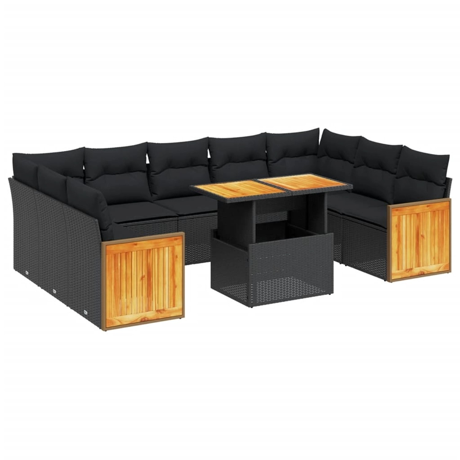 vidaXL 10-Tlg Garten-Sofagarnitur mit Kissen Schwarz Poly Rattan 3274100