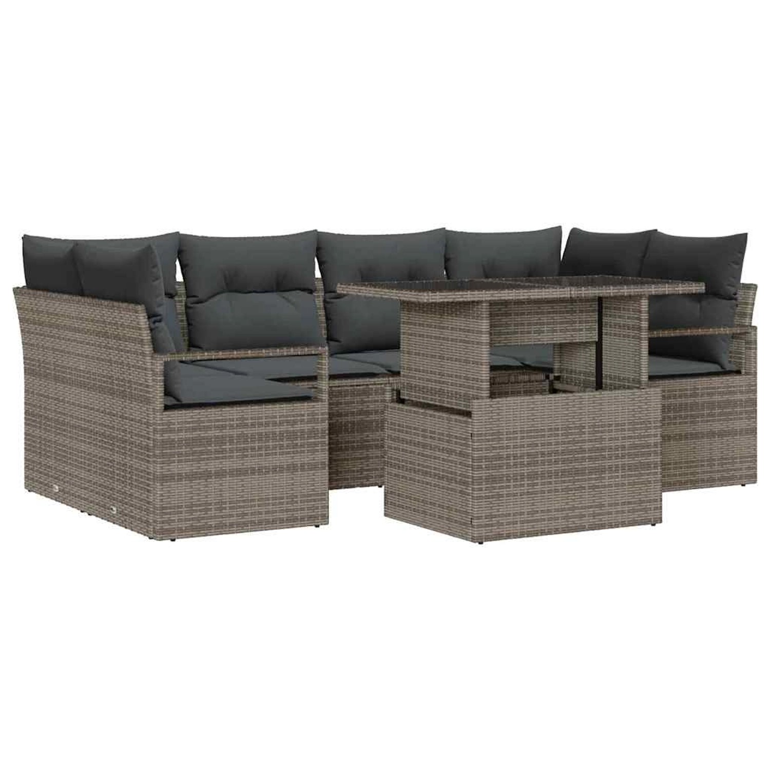 vidaXL Garten-Sofa-Set mit Speicher 7-Tlg Grau Poly Rattan 3357492 günstig online kaufen