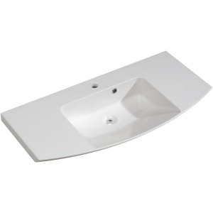 Weißes Pelipal Mineralmarmor Waschbecken Quantum 01, 121 cm breit, mit Hahnloch und Überlauf.