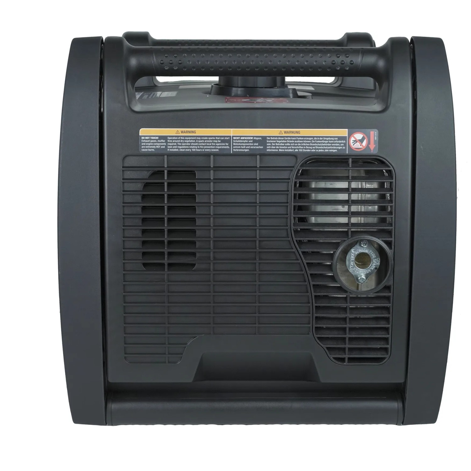 Champion Stromerzeuger Inverter, DualFuel Benzin-Generator, Rückansicht mit Lüftungsgitter.