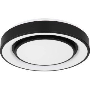 Runde LED Deckenleuchte Sully, Ø 38cm, schwarz/opal, mit Farbwechsel und Dimmfunktion.