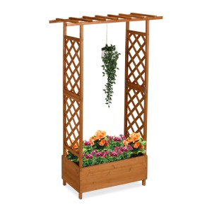 Relaxdays Blumenkasten Tannenholz Orange Mit Rankgitter und Dach 183 cm x 110 cm x 44 cm 9,3 kg