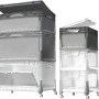 Eurobox-System: Transparente Aufbewahrungsbox mit seitlicher Klappe, 60x40x32 cm, gestapelt.
