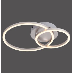 Moderne LED-Deckenleuchte Ivanka von Just Light mit verschlungenen Ringen und warmweißem Licht.