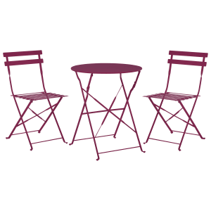 Beliani Bistro Set FIORI in Burgunderrot: Klapptisch und zwei Stühle aus Stahl für Garten oder Balkon.