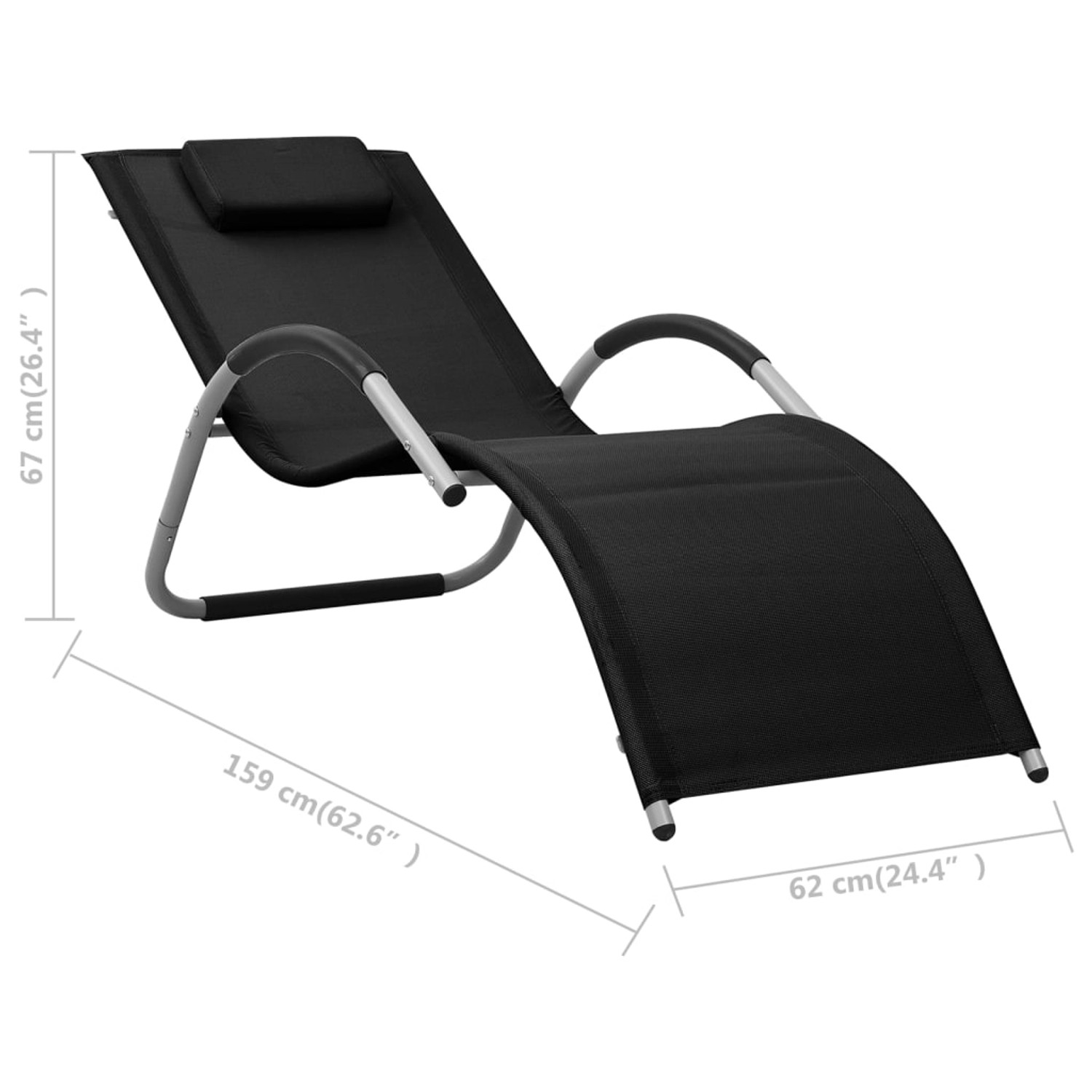 Schwarze/graue Textilene Sonnenliege von vidaXL mit Aluminiumgestell für Garten oder Strand.