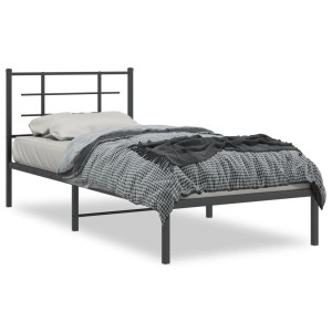 Schwarzes Metall Bettgestell 90x200 cm mit Kopfteil für Schlafzimmer.