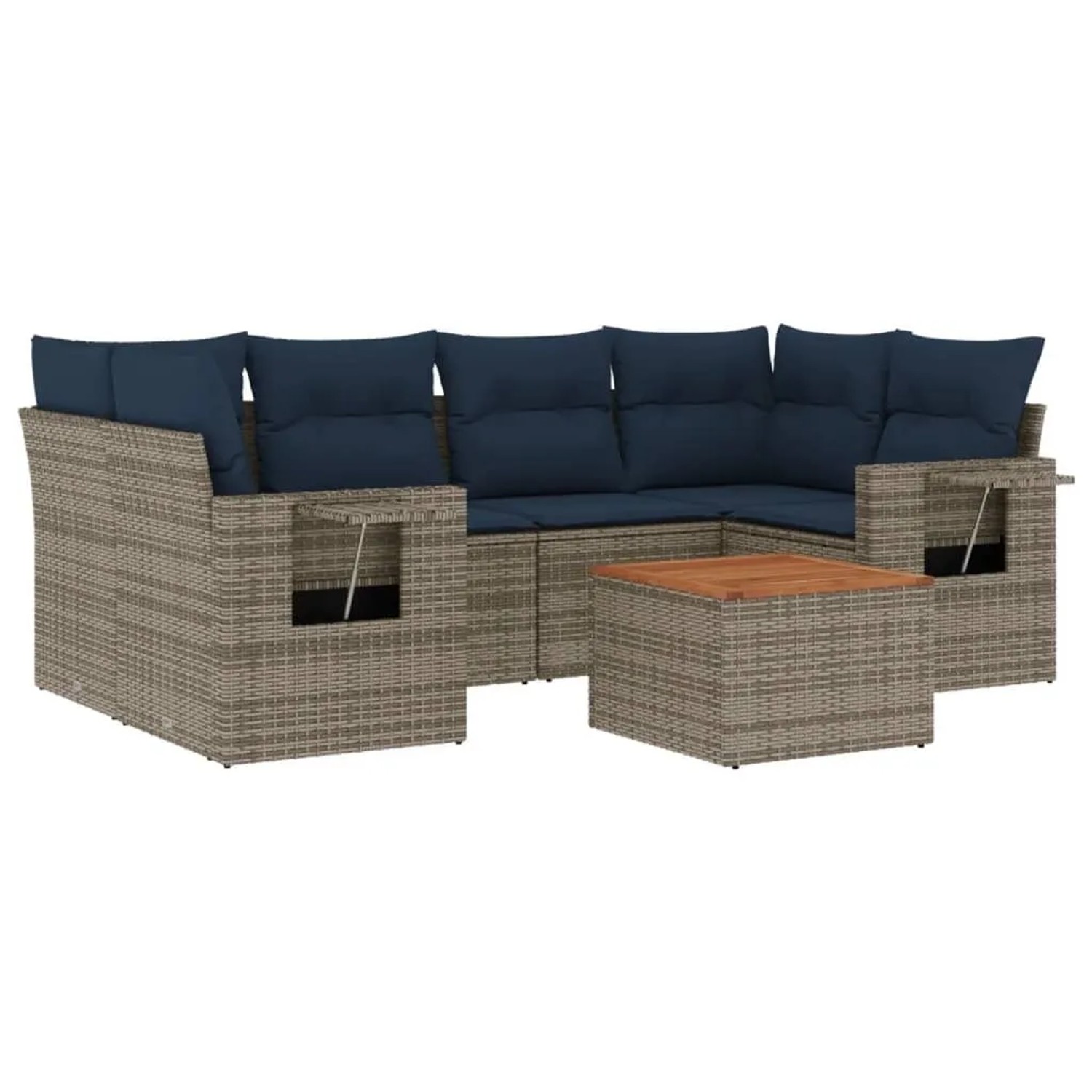 vidaXL 7-Tlg Gartensofa-Set mit Kissen Grau Polyrattan 3224465