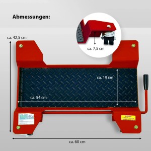 Rote TRUTZHOLM Rangierhilfe für Motorrad mit Ständer, 54x19 cm, bis 250kg Last.