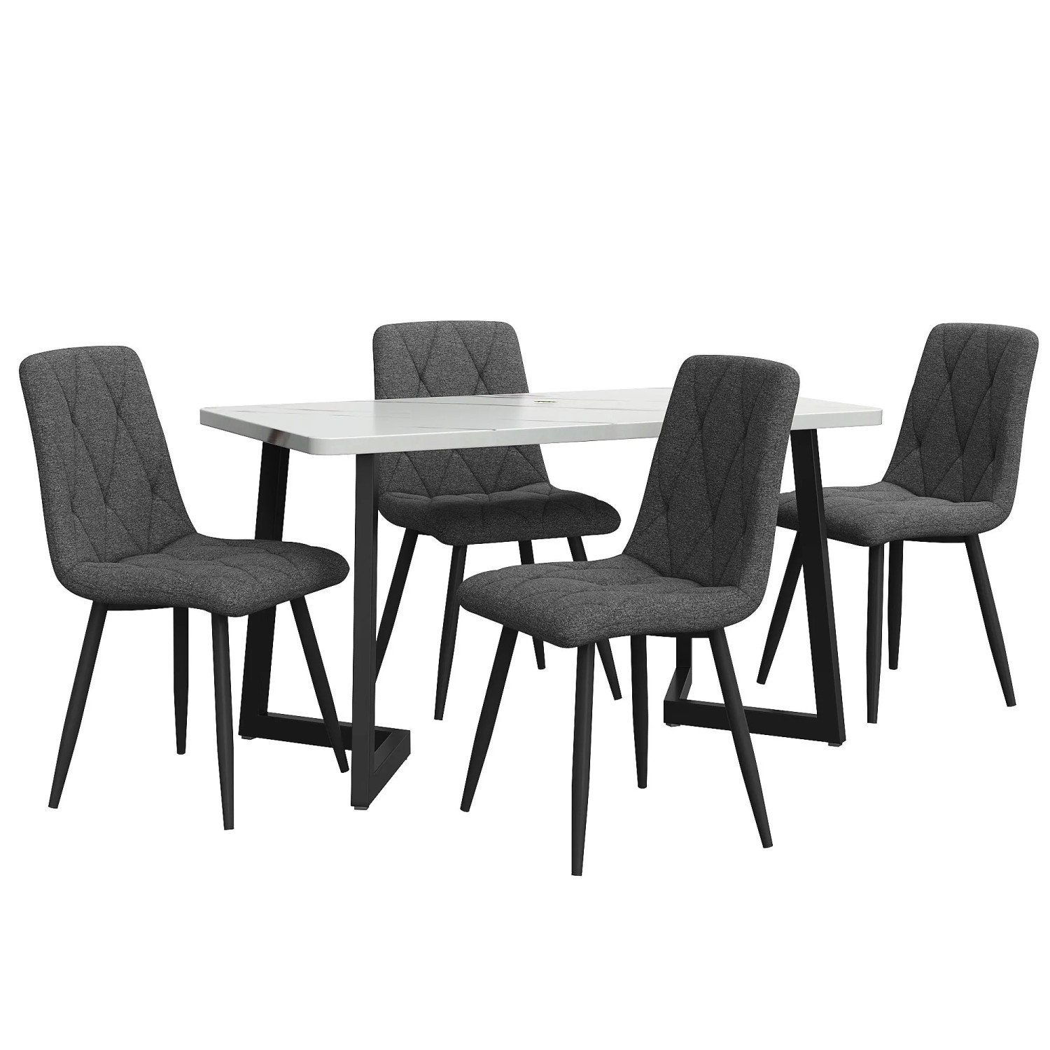 Merax Essgruppe 5-tlg mit 117x68cm Esstisch  4 Leinenstühle Dunkelgrau  Tischbeine Schwarz