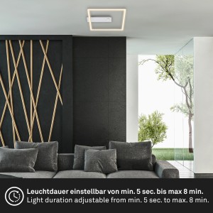 Moderne LED-Deckenleuchte Nici in Silber mit Bewegungsmelder und Dämmerungssensor.