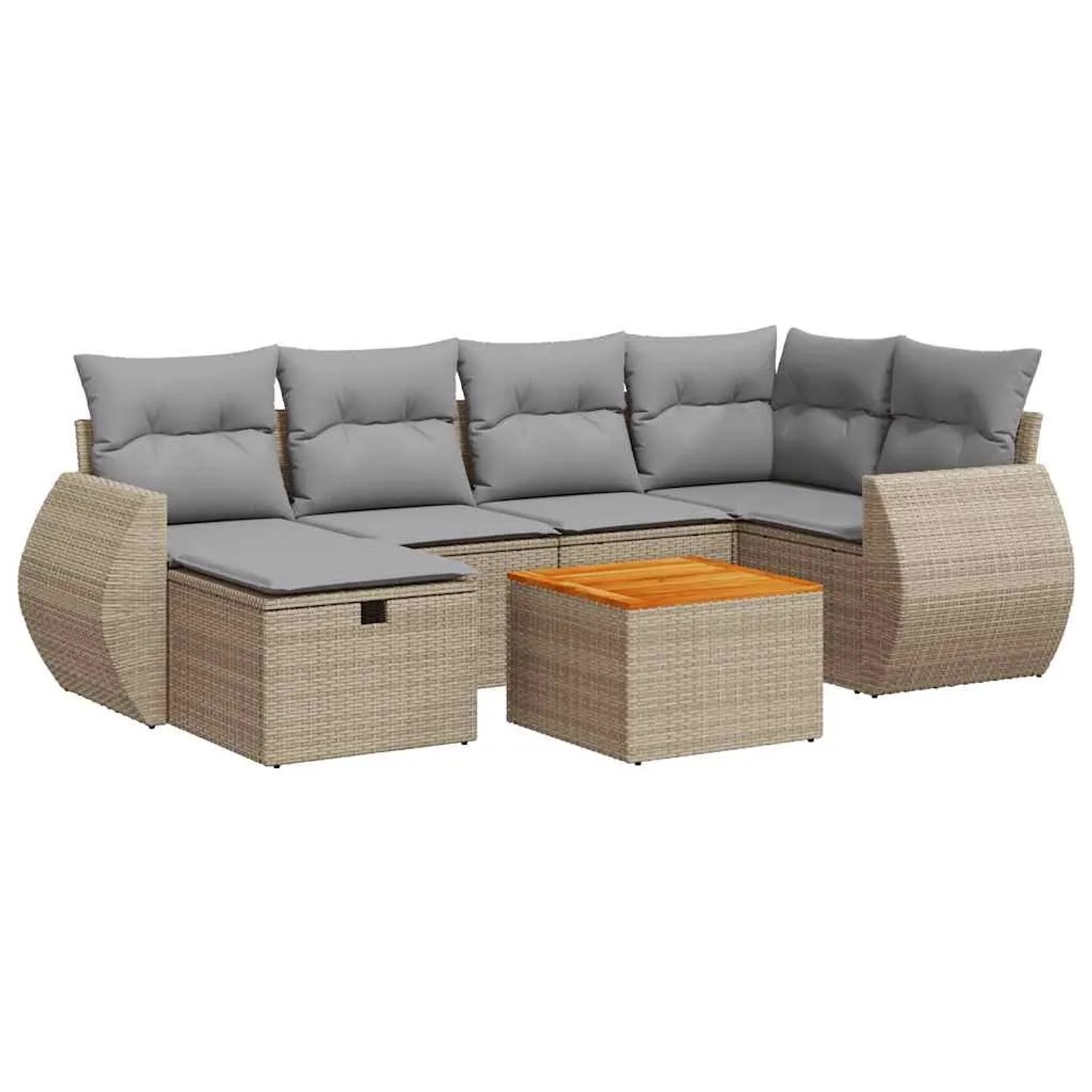 vidaXL 7-Tlg Garten-Sofagarnitur mit Kissen Beige Poly Rattan 3325846 günstig online kaufen