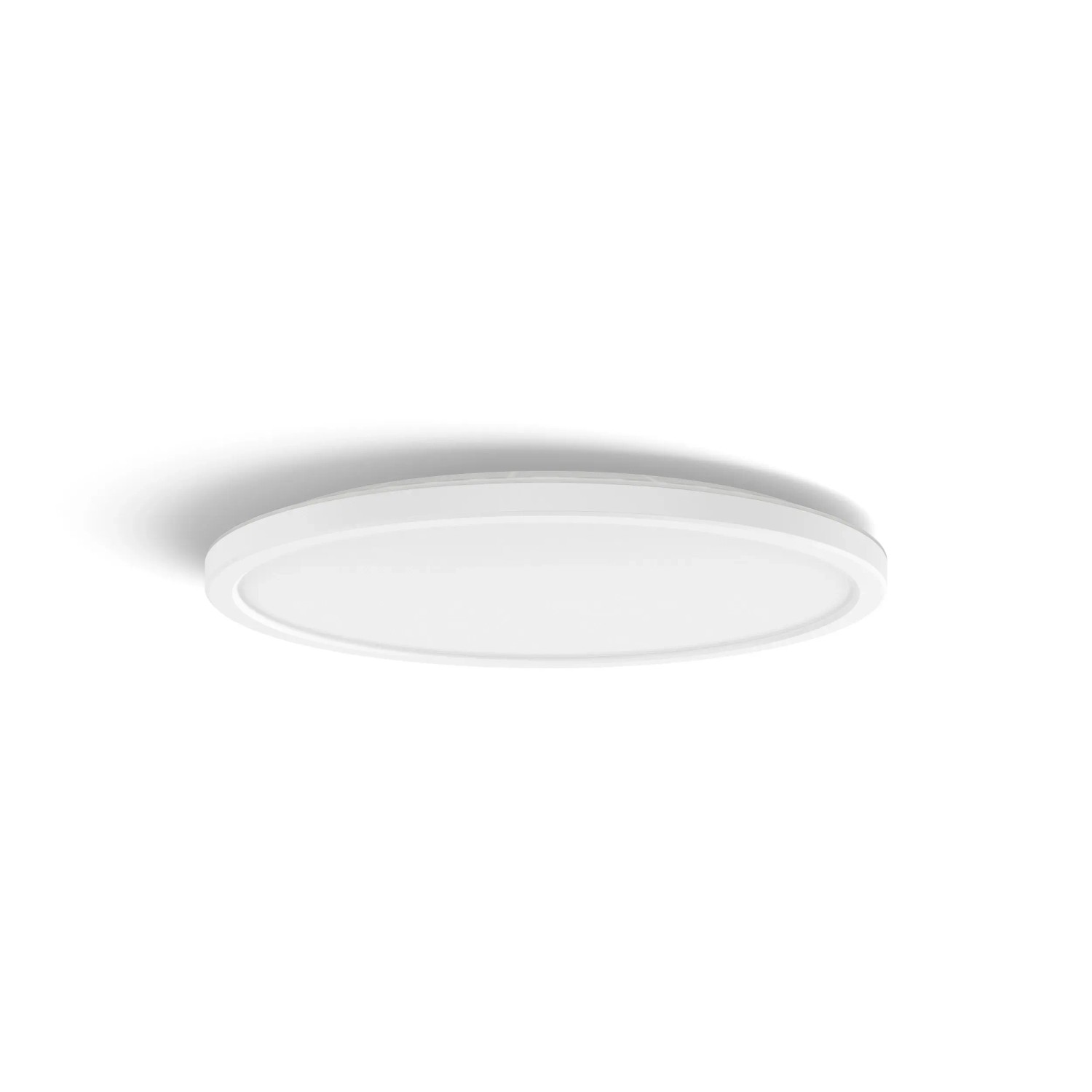 Weißes, rundes Philips Hue LED-Panel Tento White S für die Decke, Ø 29,1 cm.