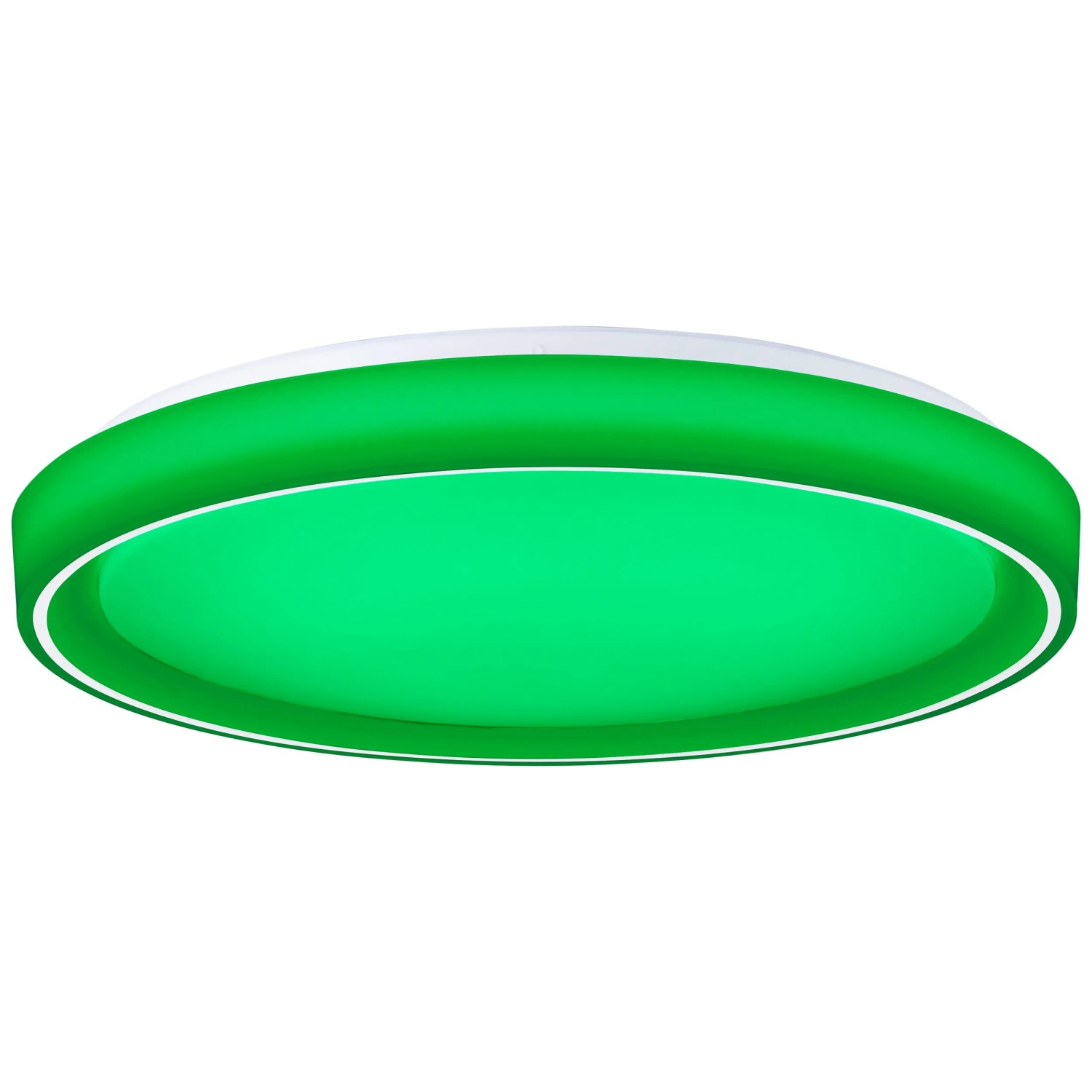 Weiße LED-Deckenleuchte Floco RGB mit grünem Licht, Ø 49,5 cm.