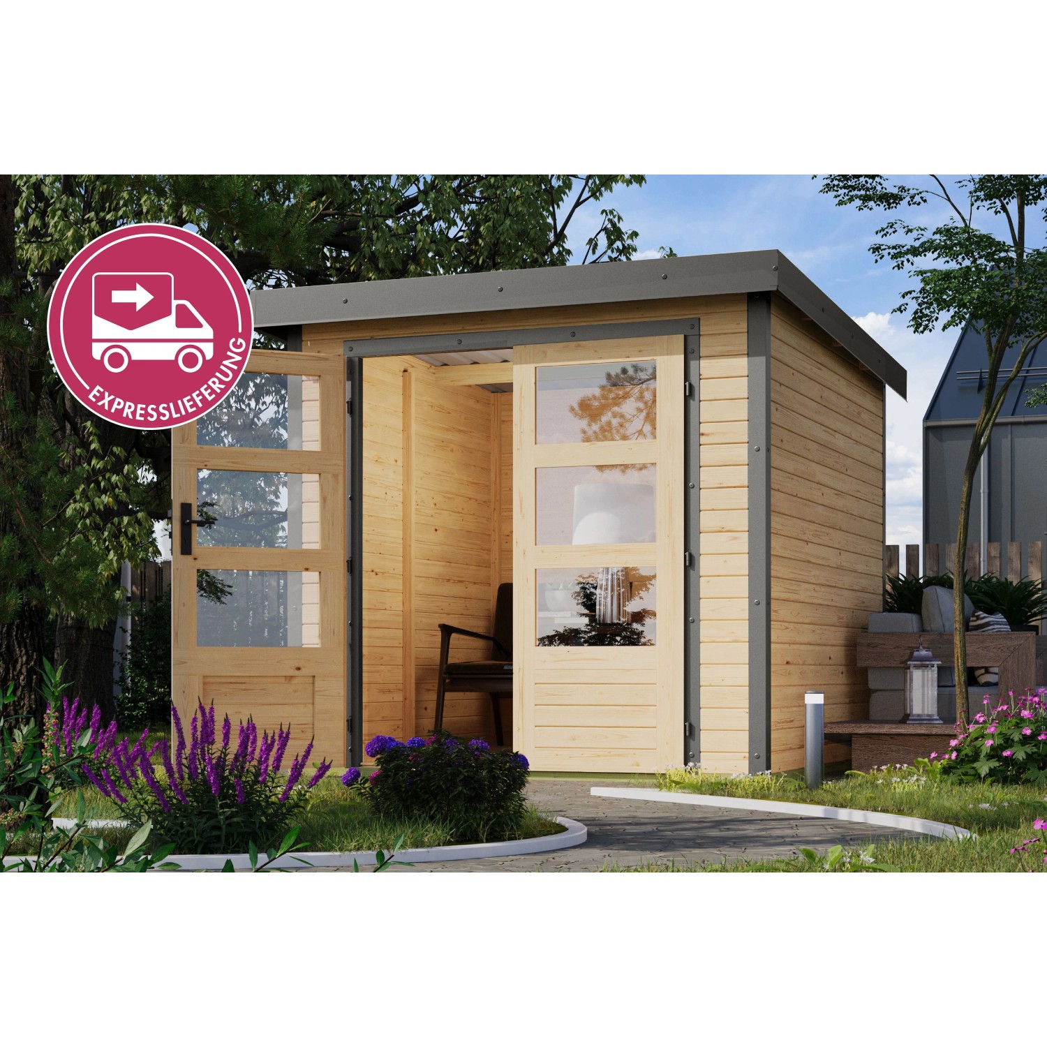 Karibu Holz-Gartenhaus Gartenhaus Pultdach Unbehandelt 209 cm x 213 cm 4,47 m²