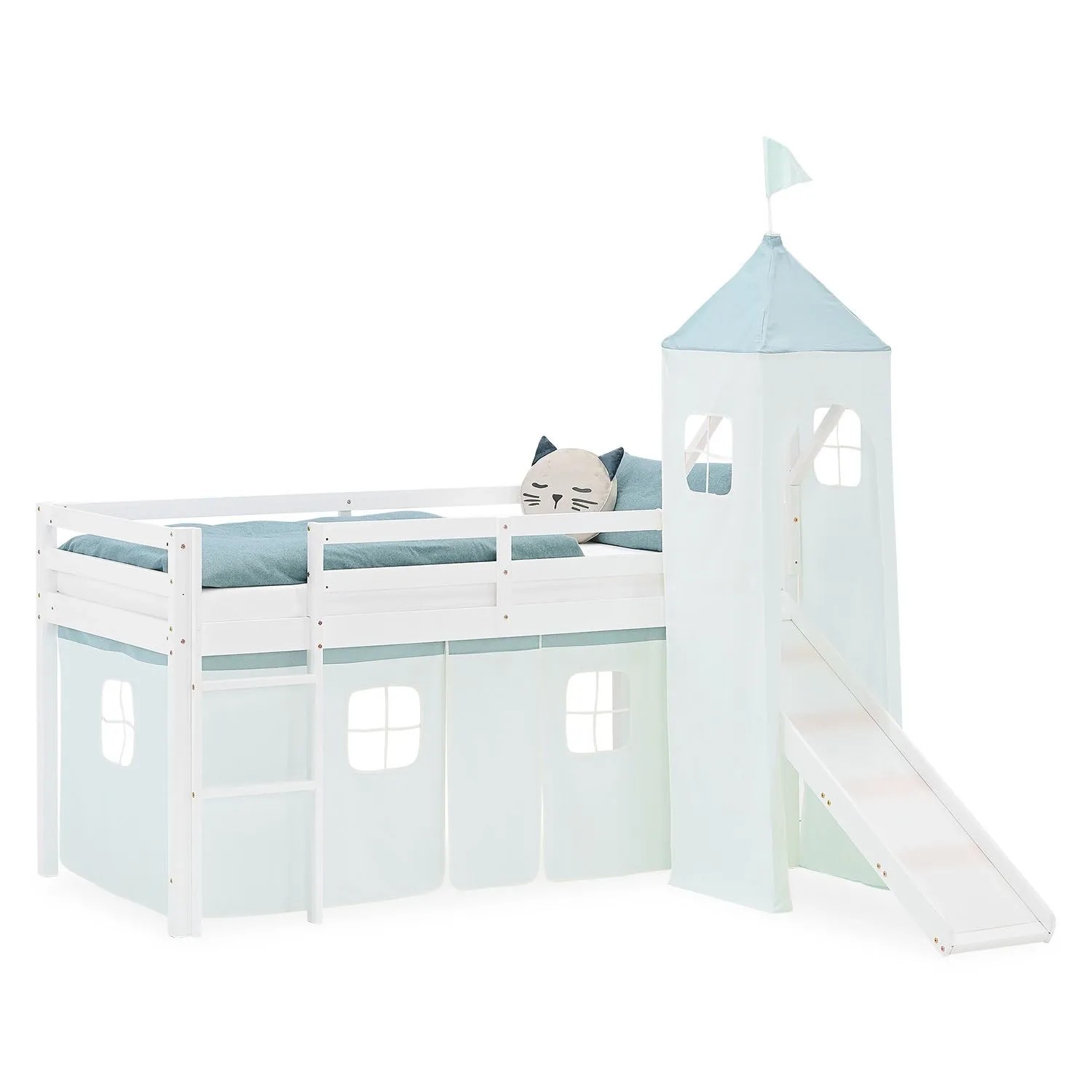 Homestyle4u Kinder Hochbett 90x200 Rutsche Grün Kinderbett Weiß 2933