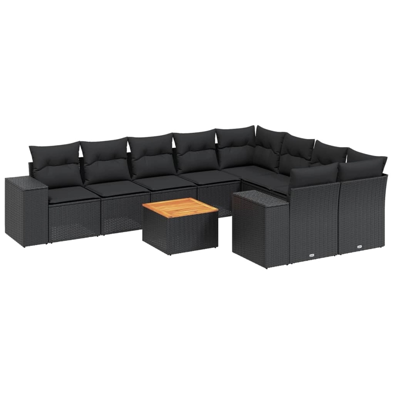 vidaXL 10-tlg Garten-Sofagarnitur mit Kissen Schwarz Poly Rattan Modell 69